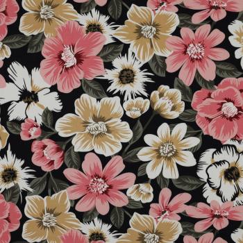 Viskose Stretch Blüten auf Schwarz